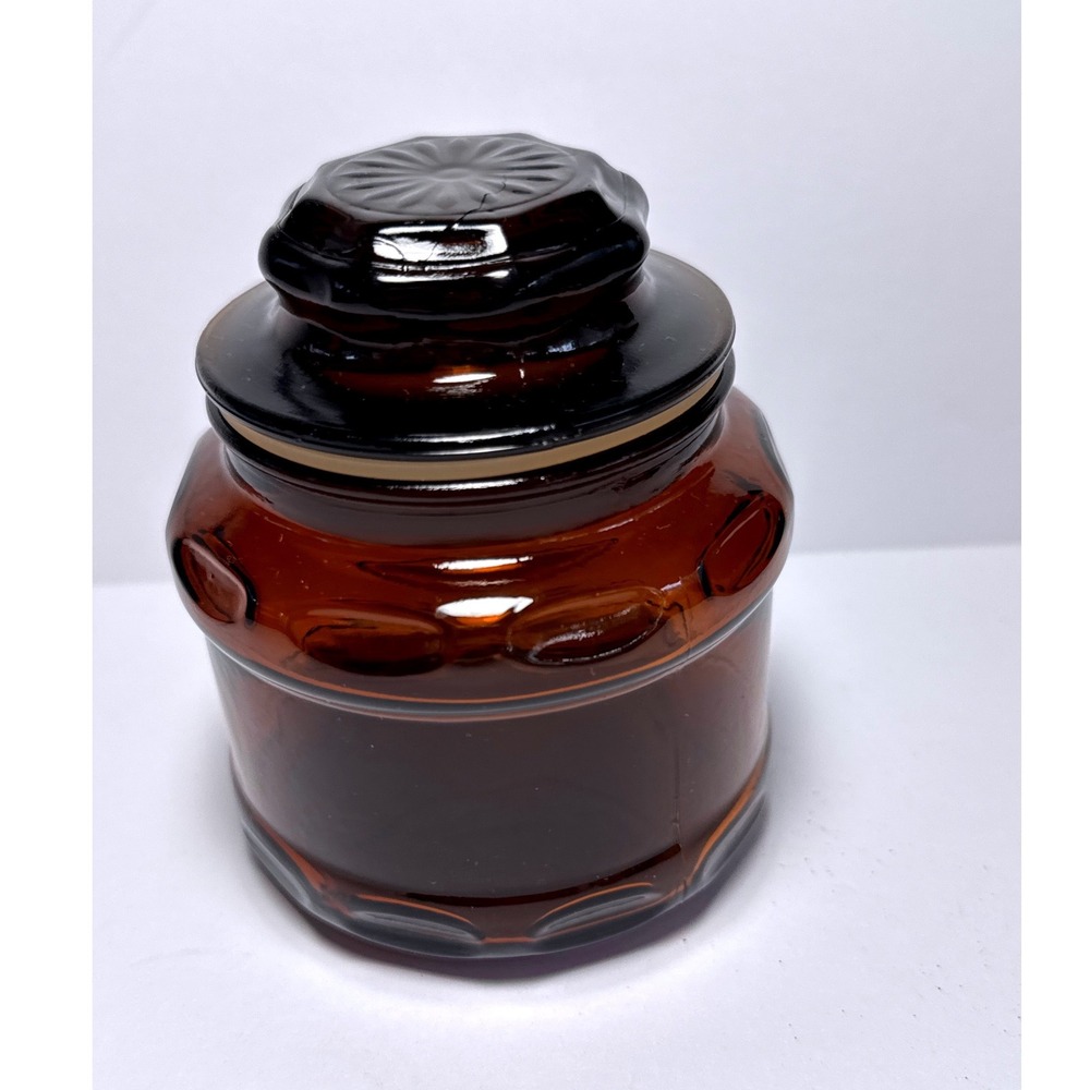 Apothecary Jar Amber Vintage Thumbprint Glass Cottagcore Storage